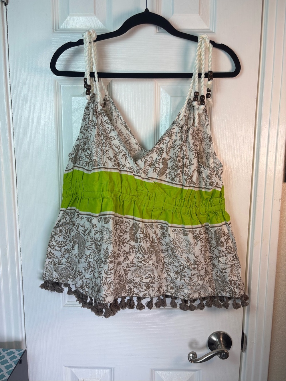 Boho Printed V-Neck Tank Top with Green Waistband 18 NWOT